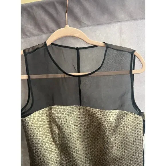 Chic Black Gold Sheer Illusion Metallic Boutique Midi Formal Dress with Pockets - Picture 12 of 12